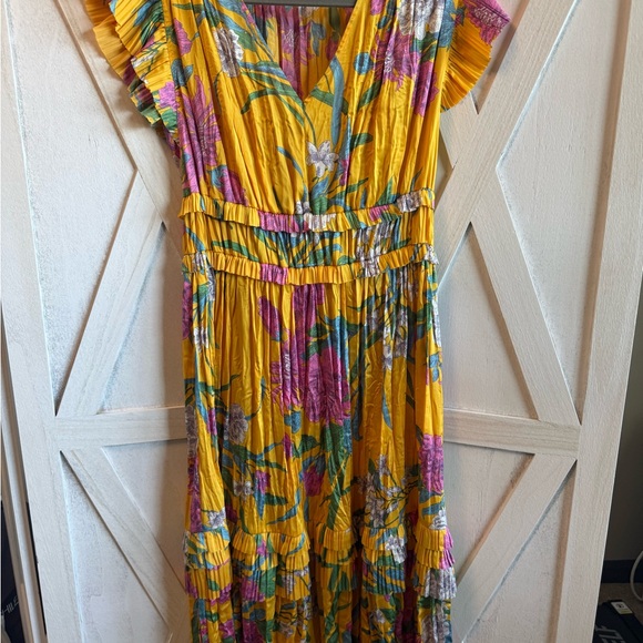 Current Air Yellow Floral Midi Dress with Pink & Green Accents - Picture 5 of 10